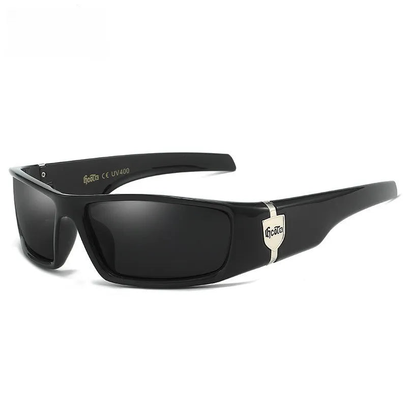 Bandit style box frame hip hop sunglasses with polarised lenses in colour option C1.