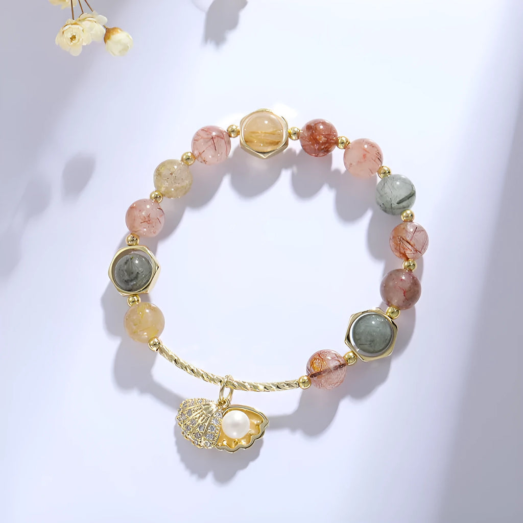 Cartoon zodiac animal crystal bracelet with colourful crystal hair designs and red sealant flower shell elements