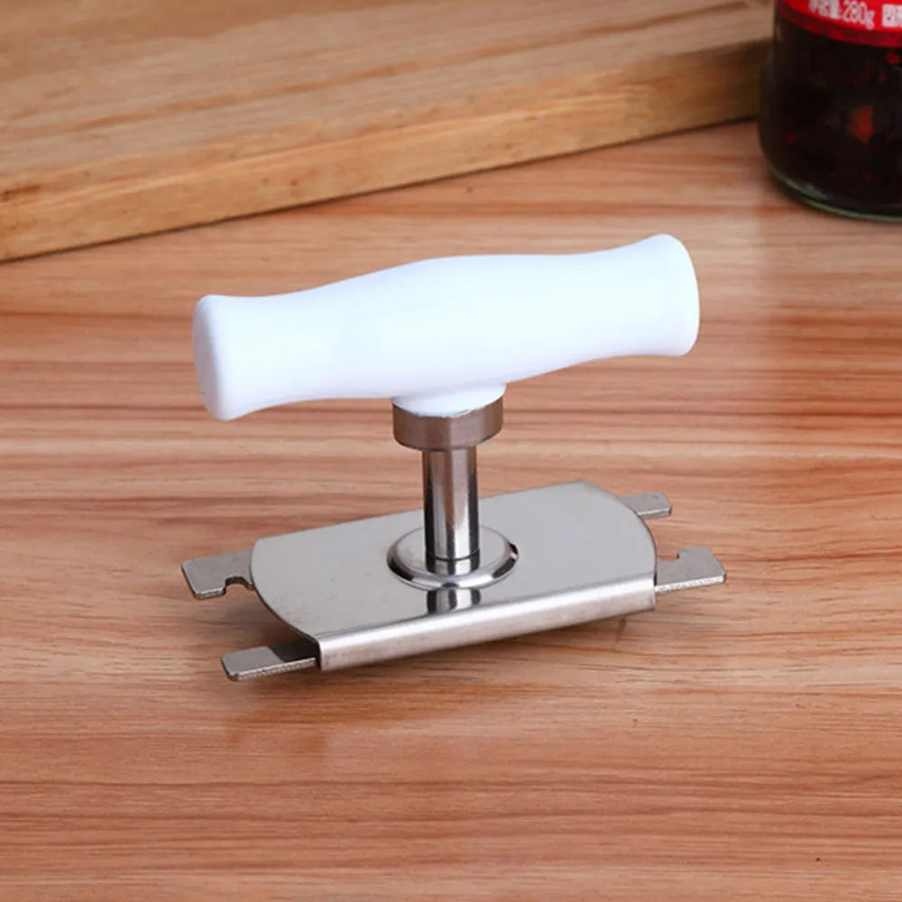 White stainless steel adjustable bottle opener with gear mechanism and polypropylene handle
