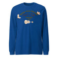 Blue men's loose round neck sweater with printed letter patterns, polyester casual pullover