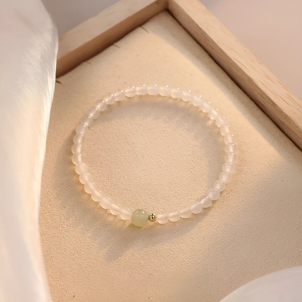 Natural Hetian jade white agate women's bracelet with 15cm circumference and manual craftsmanship