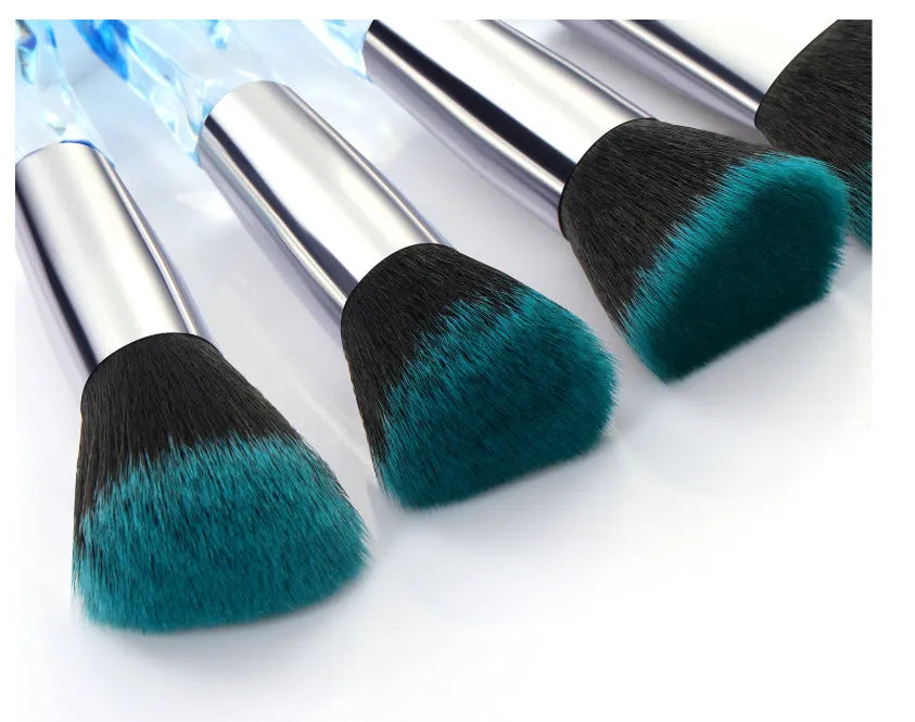 10 clear crystal diamond shank foundation brushes with artificial fibre bristles in choice of colours