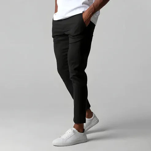 Men's slim gray polyester business suit trousers straight cut high temperature set shape