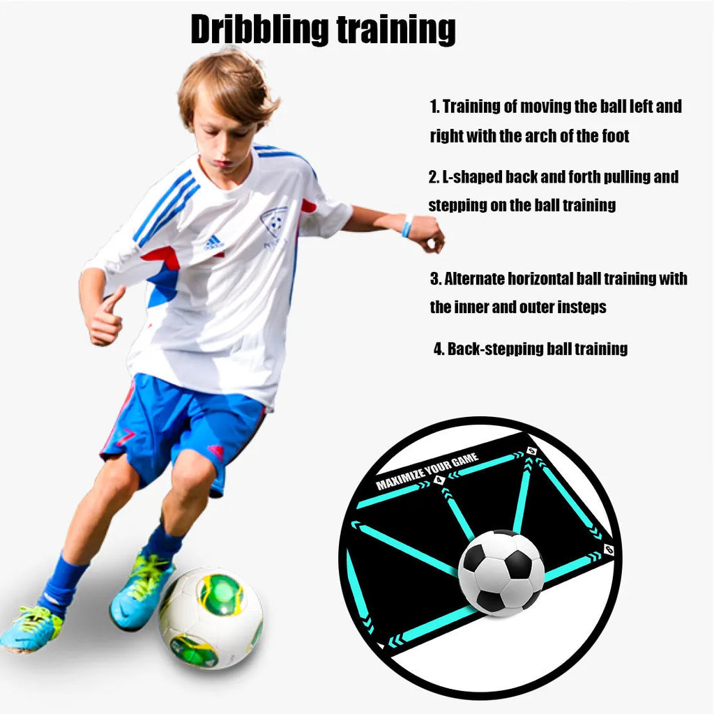 Black rectangular football training mat measuring 60cm by 90cm on a flat surface.