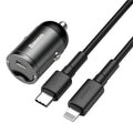 Baseus grey single port 30W PPS fast car charger with 1 metre USB cable