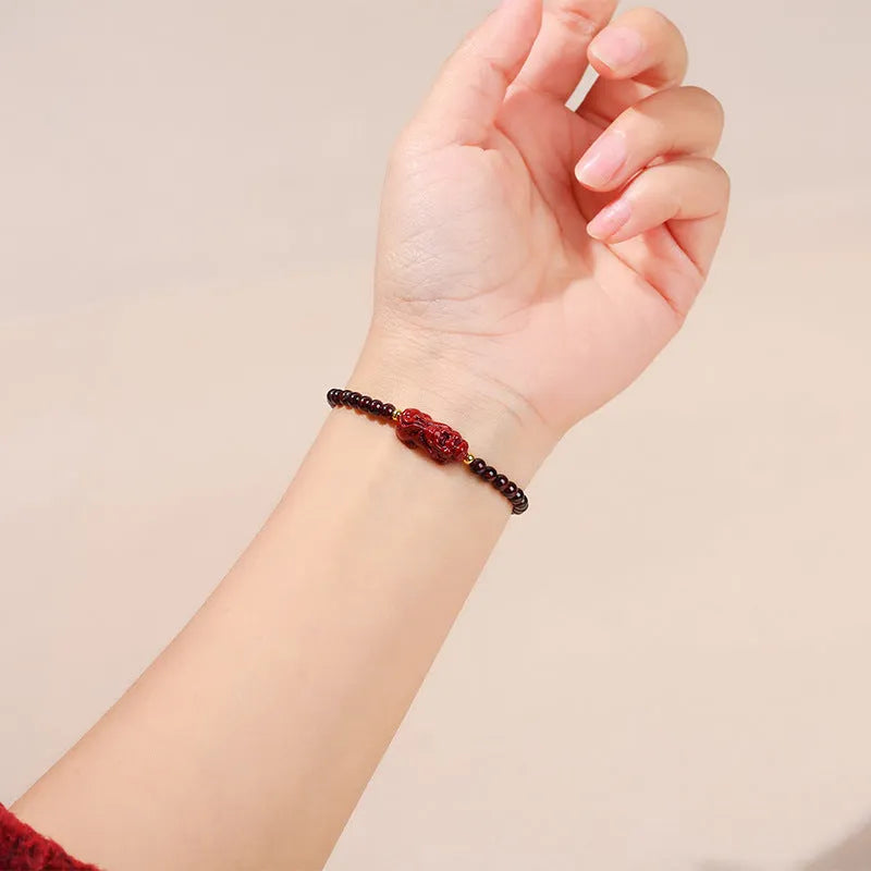 Women's geometric square bracelet with natural 3A garnet and purple sand pixiu strawberry quartz beads