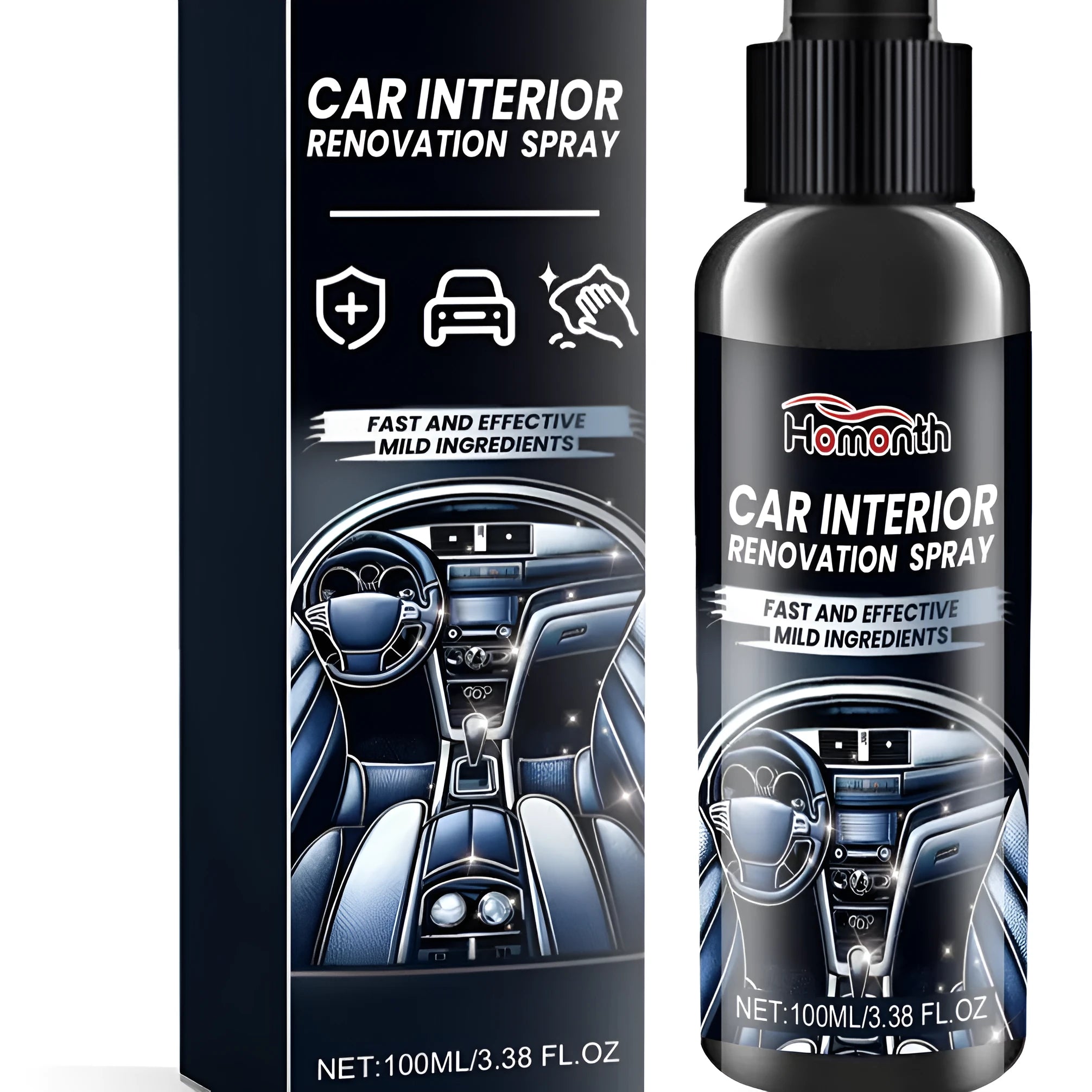 Car interior renovation aerosol spray can with biodegradable formula for fabric upholstery