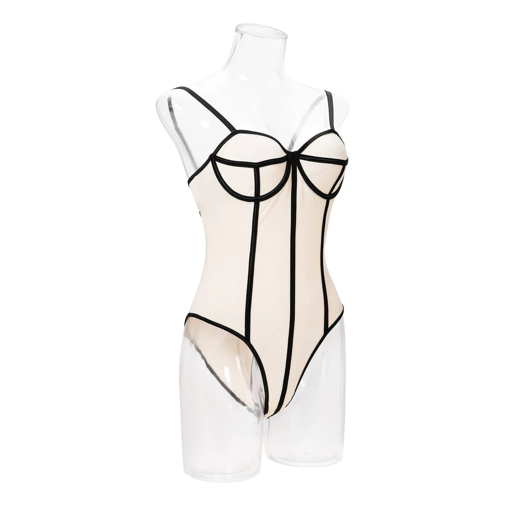 Khaki women's bodybuilding jumpsuit with hollow out design and contrast colour panels.