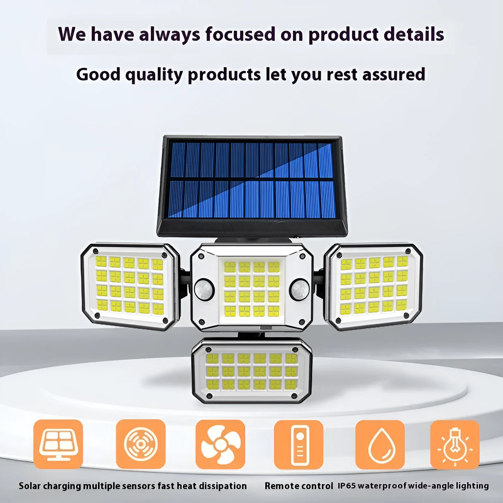 White solar-powered outdoor garden lamp with motion sensor on a black stake.