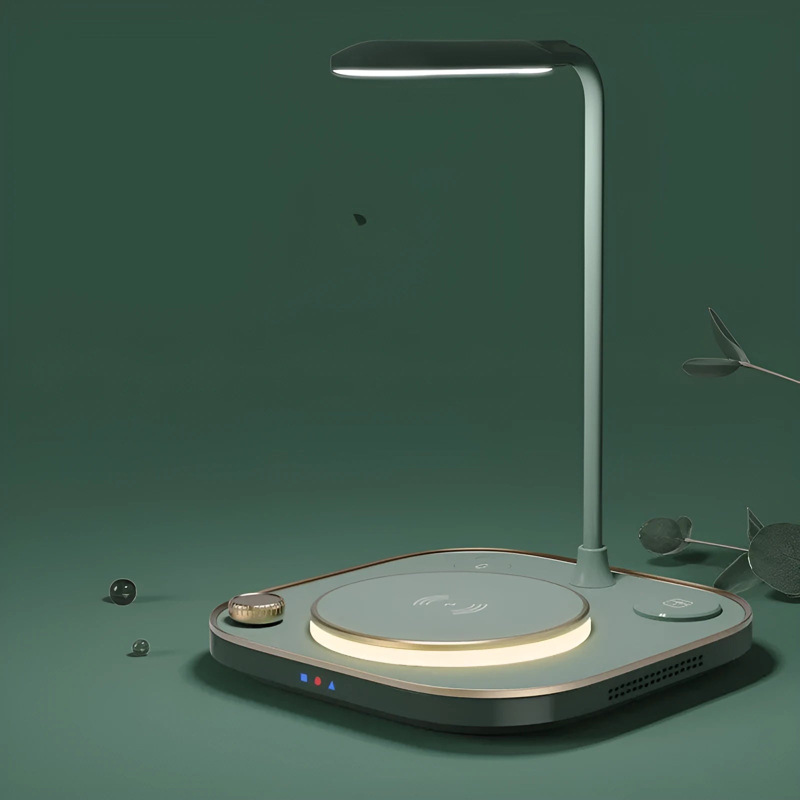 Three-in-one wireless magnetic charger with 15W fast charging and desk lamp in black, green or white
