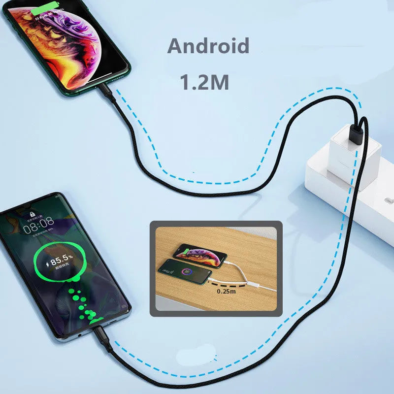Braided two-in-one charging cable with dual Android connectors in black or red colour options