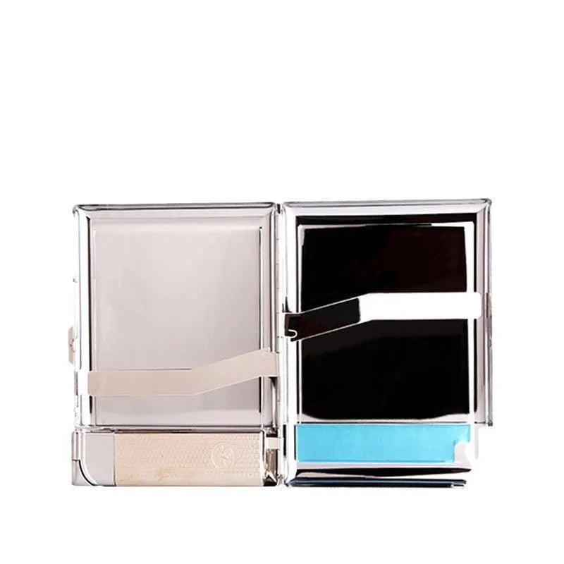 Metal cigarette case with windproof lighter in modern simplicity style, model DH-8923, with leather-like finish.