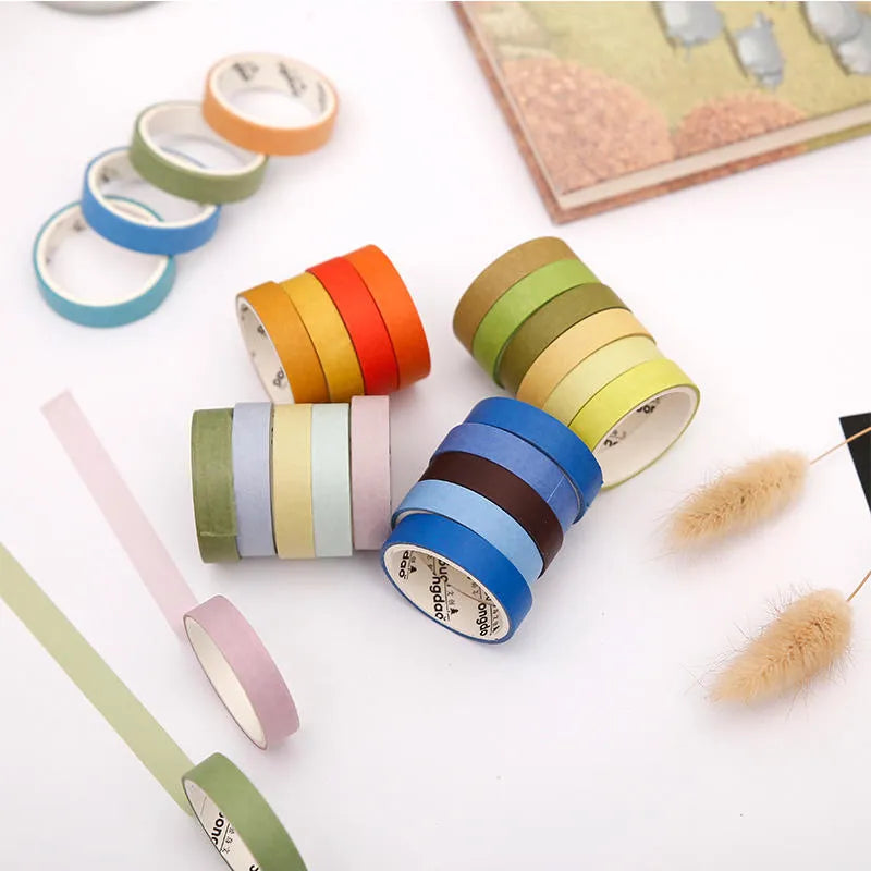 Six rolls of solid colour ledger tape with 24 solar term decorative designs, each roll 9mm wide.