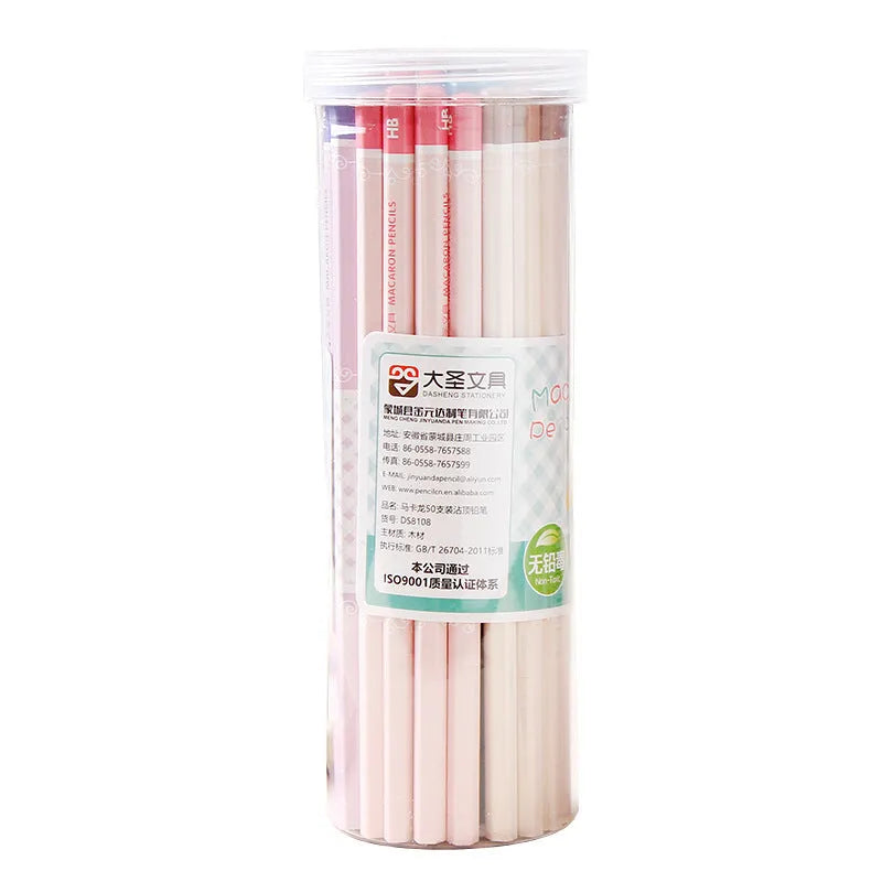 Basswood six-angled thermal transfer pencils with HB hardness in 50-piece barrel packaging