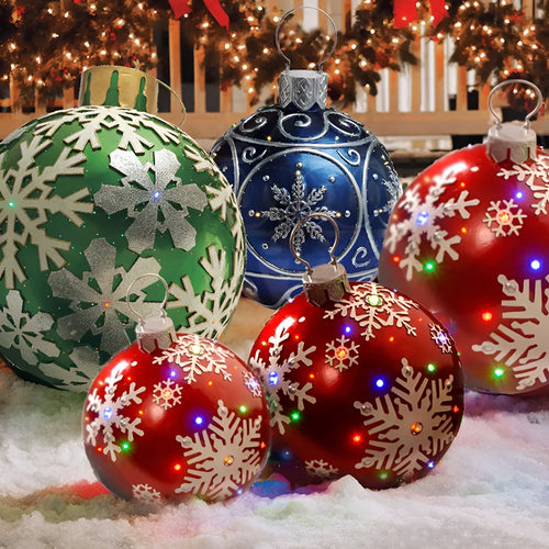 Large red and white striped inflatable PVC Christmas ball ornament with a 60cm diameter.