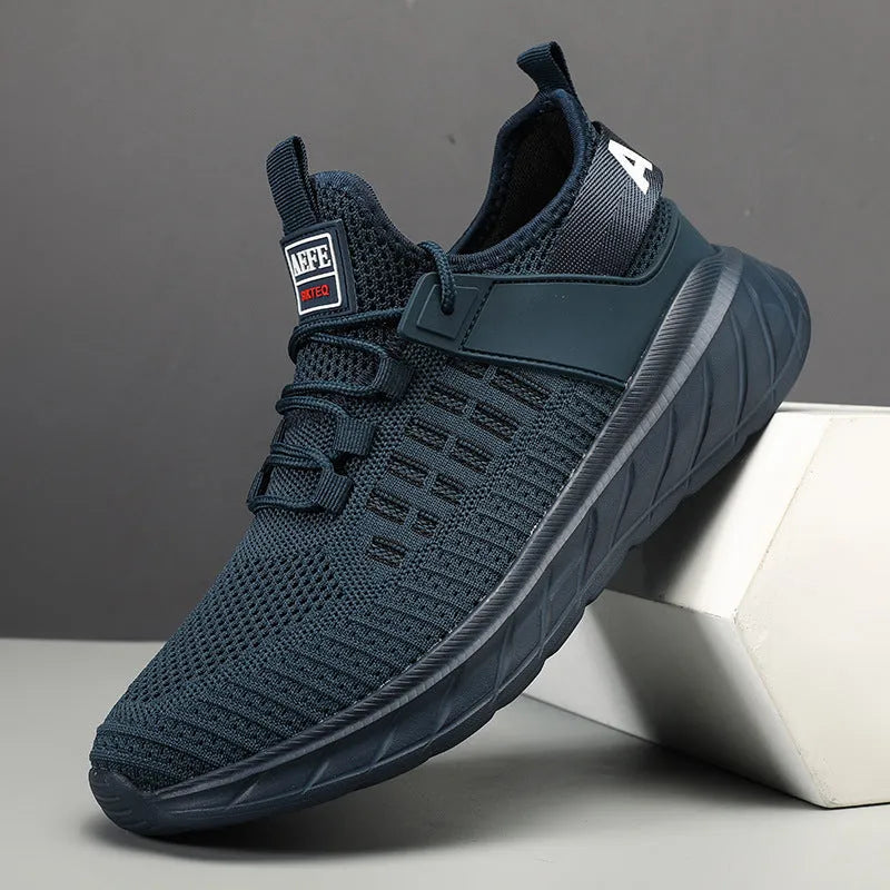 Men's breathable mesh casual sports shoes in Gray with round toe and ankle strap