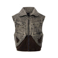 Men's denim vest with zipper front and sleeveless design in cotton fabric