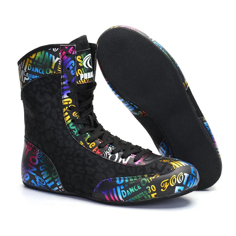 Mixed combat training wrestling shoes with high-top design and soft rubber sole