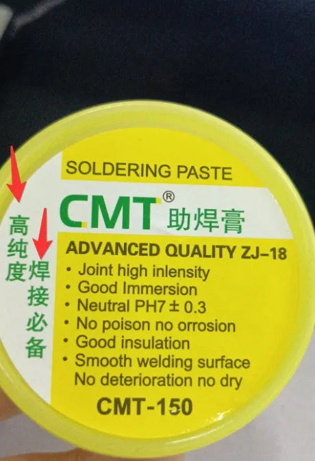 Two containers of rosin soldering flux paste for electric soldering irons: 50g and 85g formats