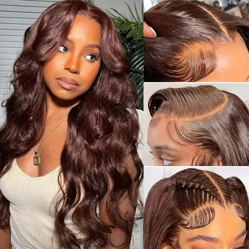 Dark brown front lace wig with long curly hair and side bangs in European fashion style