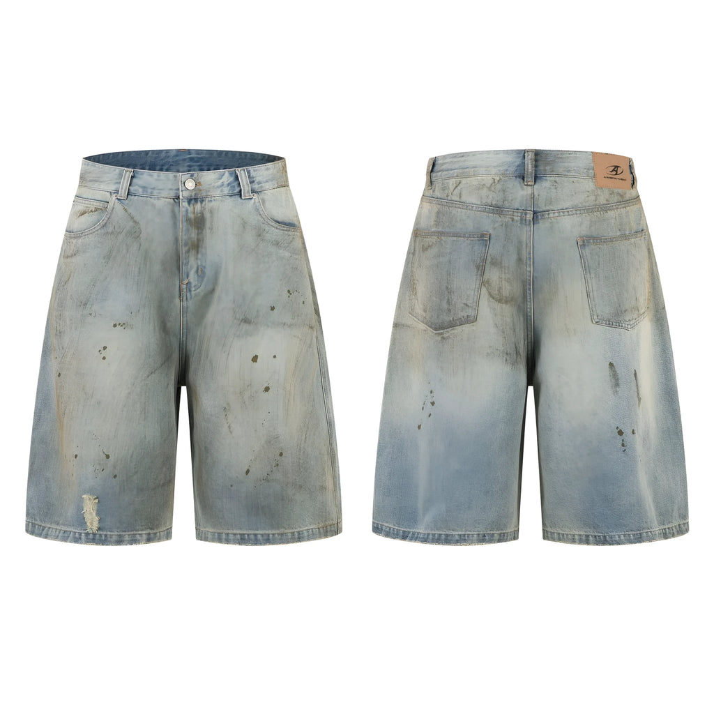 Pu Shuai cropped washed blue denim trousers with straight leg and zipper fly