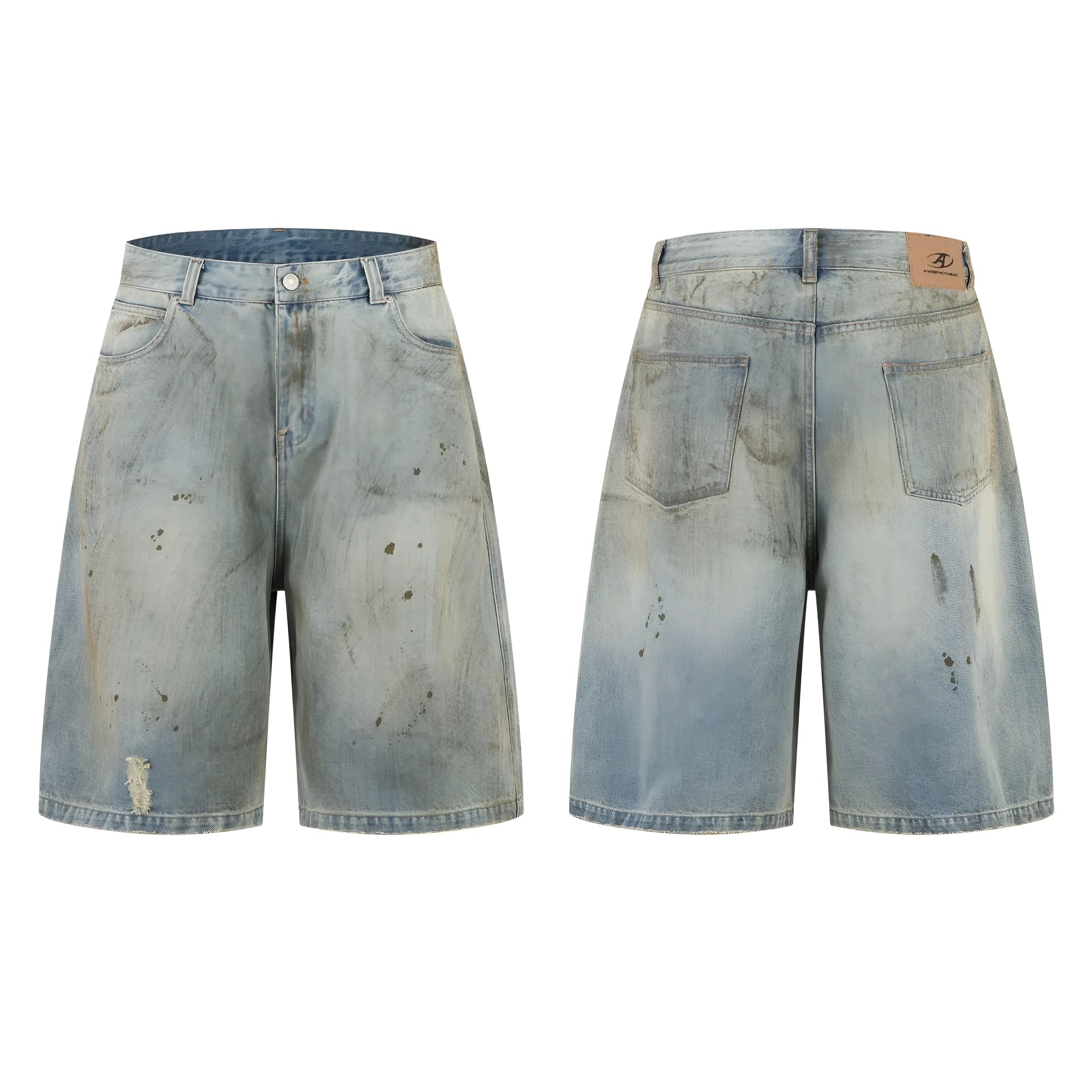 Pu Shuai cropped washed blue denim trousers with straight leg and zipper fly