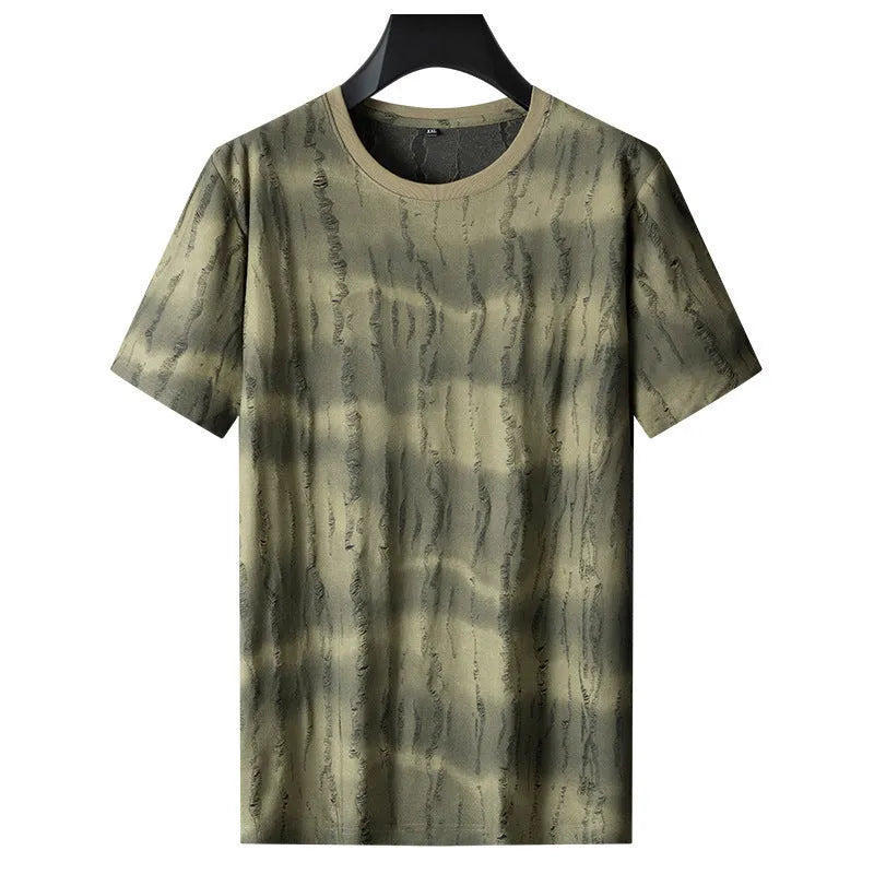 Men's grey plus size silk t-shirt with round neck and short sleeves for summer wear
