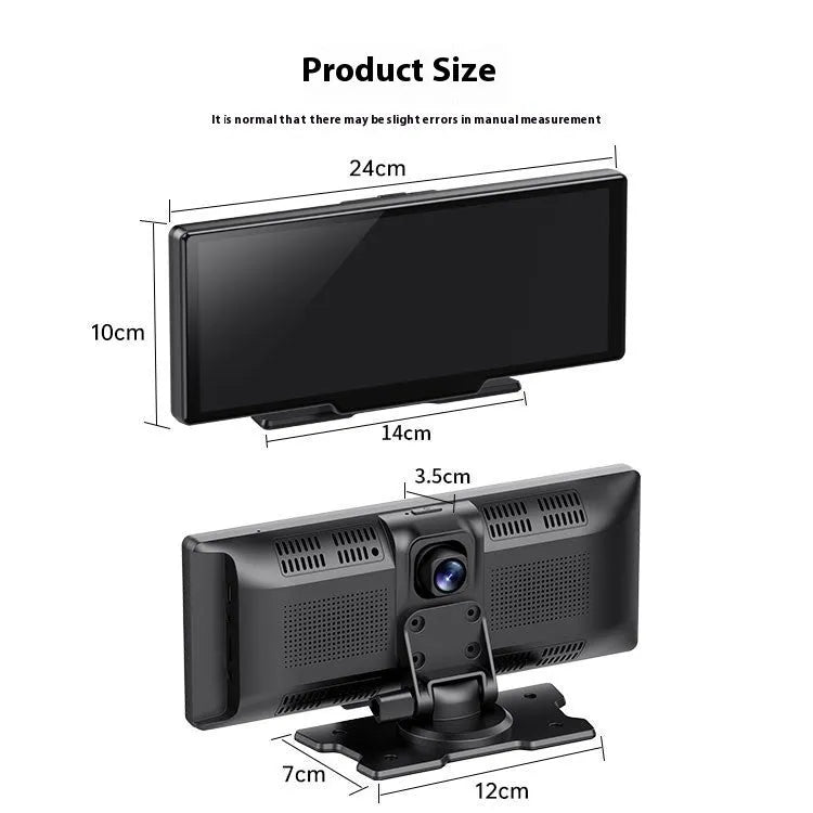 10-inch car smart screen with CarPlay and driving recorder on a vehicle dashboard