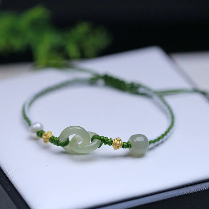 DIY woven bracelet with Hetian jade elements and flexible wire in 925 silver or copper gold plated finishes
