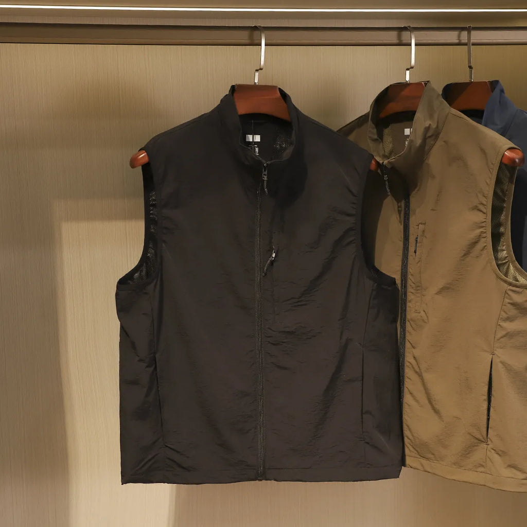 Men's solid colour retro bandage vest cardigan with a side seam pocket