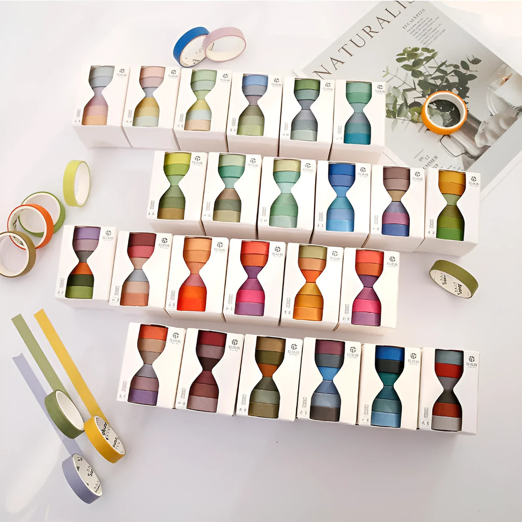 Six rolls of solid colour ledger tape with 24 solar term decorative designs, each roll 9mm wide.