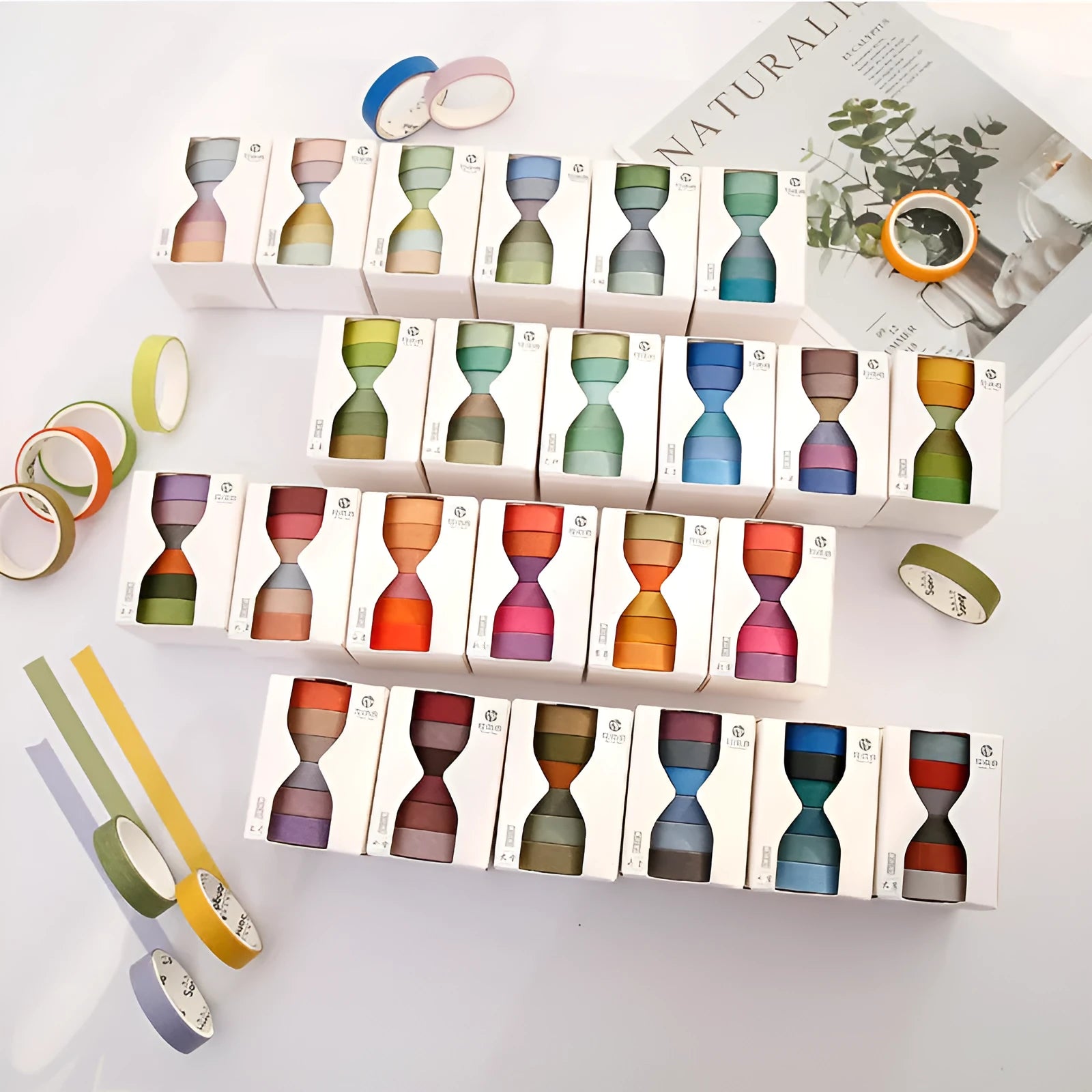 Six rolls of solid colour ledger tape with 24 solar term decorative designs, each roll 9mm wide.
