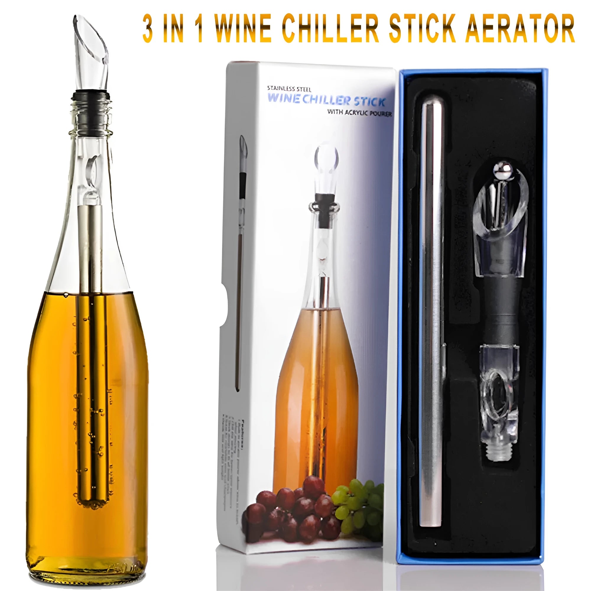 Stainless steel wine chilling rod with acrylic pourer, total length 32cm