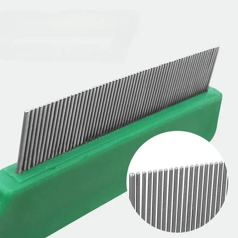 Green plastic handle stainless steel pet flea comb for dogs and cats grooming