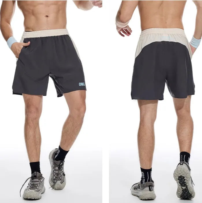 Men's dark rock ash workout shorts with elastic lace-up fly and loose fit design for lifting exercises
