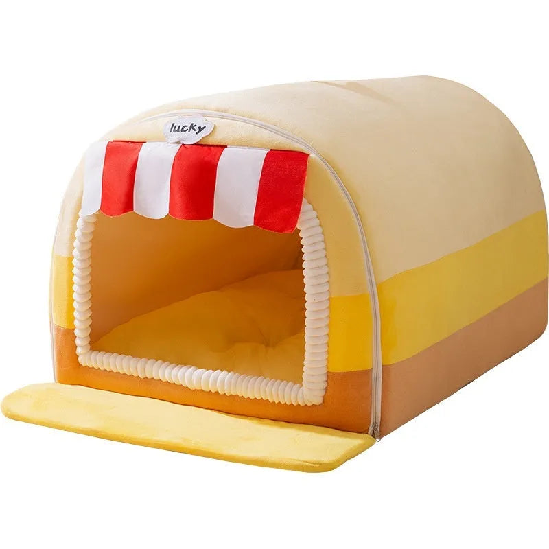 Large painted dog bed with sponge cushion in Lomi Brown Coffee colour, shown in an L size for big dogs.
