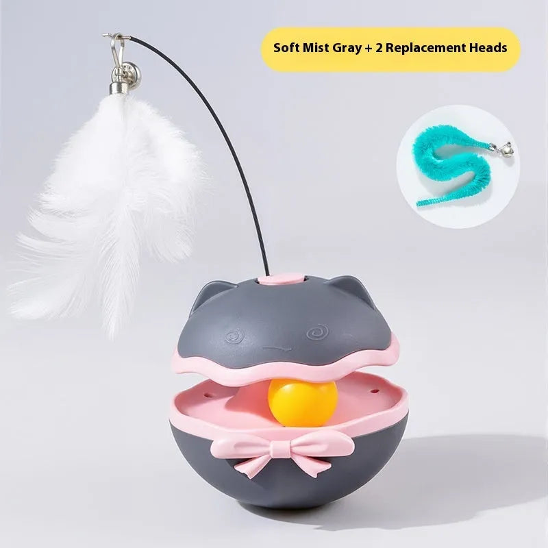 Electric cat toy tumbler teaser wand with LED lights in lemon yellow, sky blue, or soft fog grey.