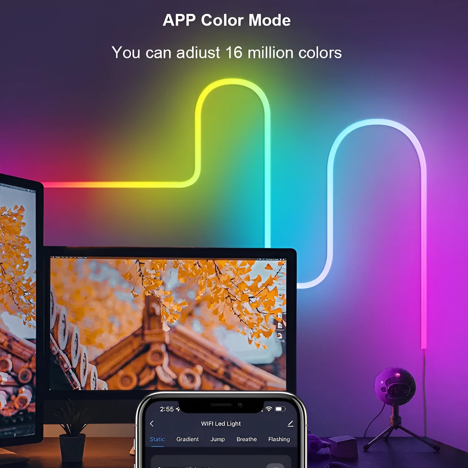 3 metre USB RGB LED neon light strip with remote control for interior lighting