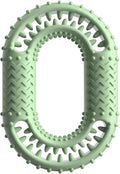 Blue O-ring shaped dog chew toy for aggressive chewers and dental care on a white background.