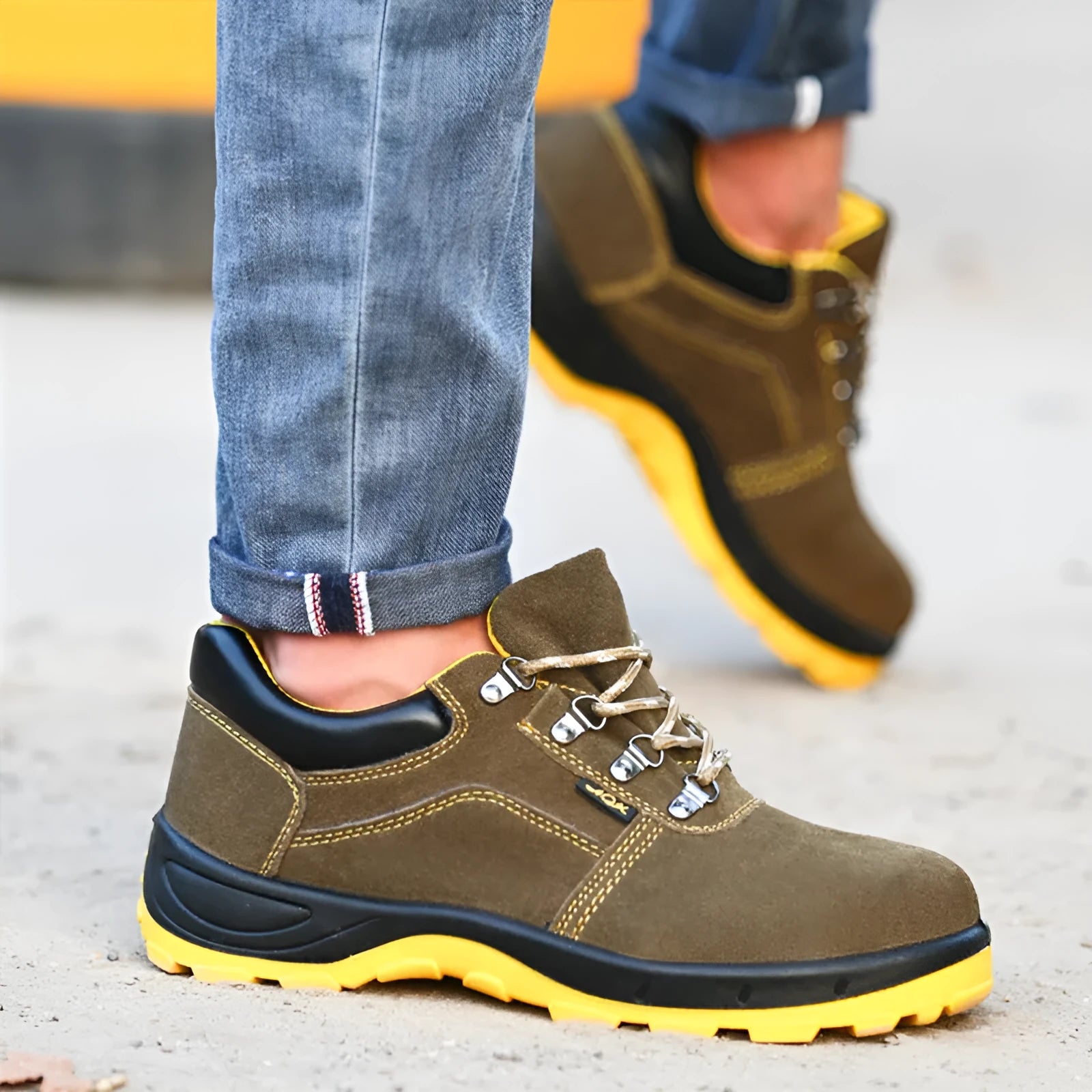 Bronze cow suede steel toe safety shoes with anti-skid rubber sole for industrial work