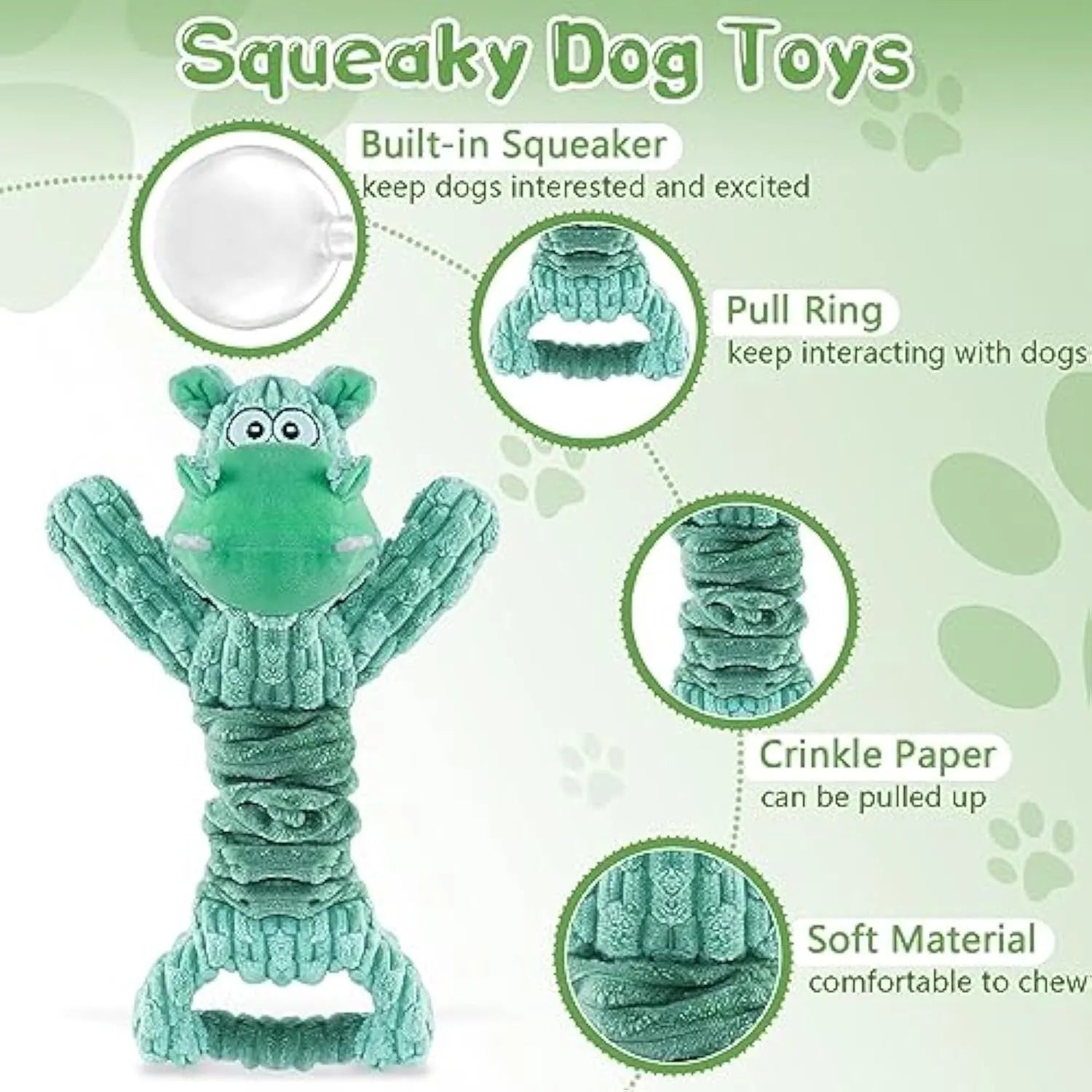 Large plush squeaky dog toy in Hippo or Monkey style with a handle for tug of war.