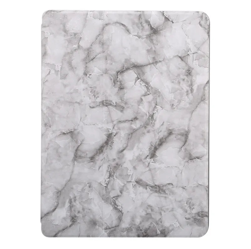 iPad tri-fold marbling imitation leather case in dark grey with a visible pen slot