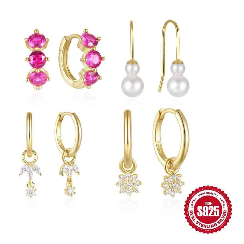 Geometric sunflower earrings in golden-three diamond colour made from sterling silver
