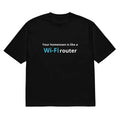 Men's black loose fit T-shirt featuring a large 3D digital printed cartoon design on the front.