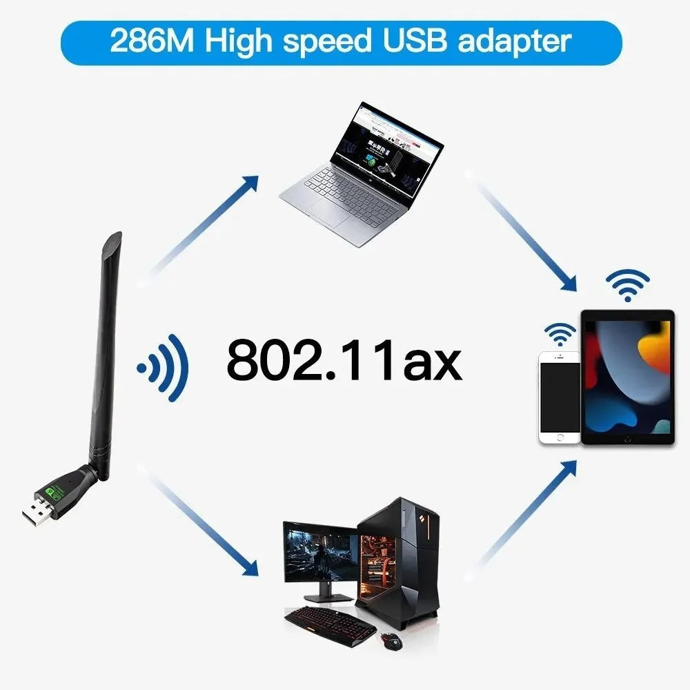 Black USB WiFi 6 wireless network adapter for desktop and laptop computers