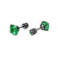 Geometric stainless steel zircon earrings in multiple sizes and colours with diamond treatment on a white background.