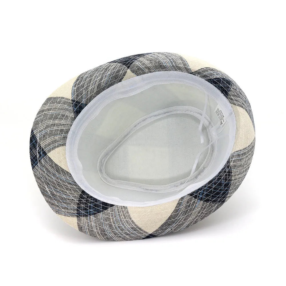 A blue casual straw hat with a bell crown and brim for outdoor sun protection.