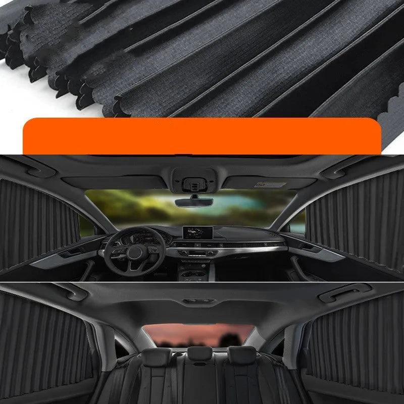Auto retractable car sun curtain in thick opaque cloth material for heat insulation