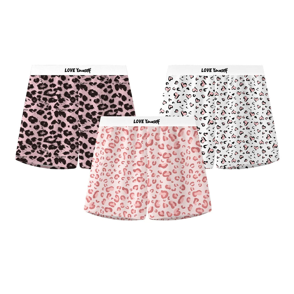 Men's leopard print loose woven boxer briefs in ice silk fabric showing quick-drying sports design