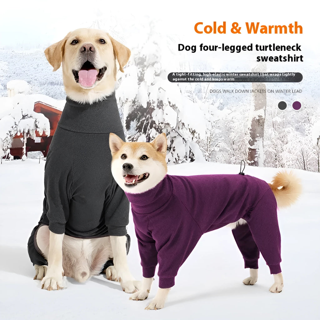 Dark grey polar fleece four-legged dog clothes with high collar for winter cold protection